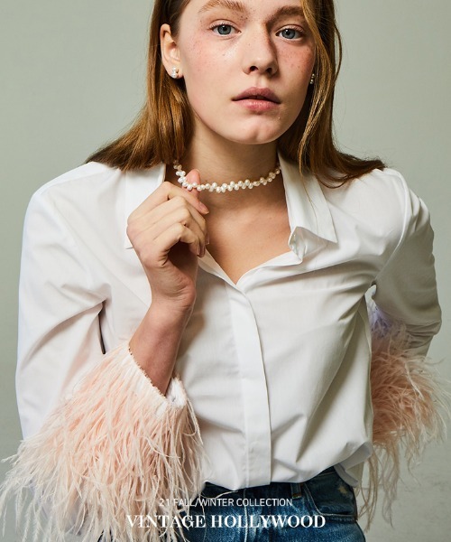 VINTAGE HOLLYWOOD】DIAGONAL LINE PEARL NECKLACE