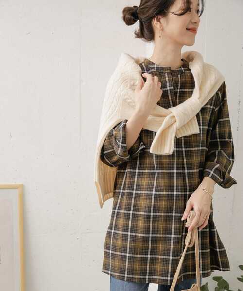 URBAN RESEARCH DOORS(アーバンリサーチドアーズ)の「チェックスキッパーシャツ(シャツ/ブラウス・レディース・ブラウン/カーキ・ONE)」の1枚目の写真