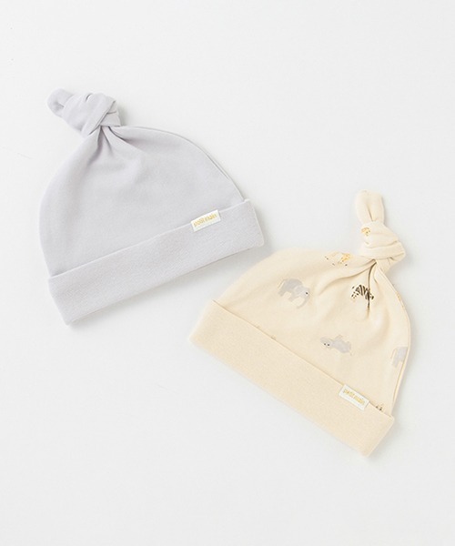 petit main(プティマイン)の「【弱酸性】2PBABYキャップ(ニットキャップ/ビーニー・キッズ・ベージュ/ライトグリーン/ブルーグレー/ライトピンク・FREE)」の2枚目の写真