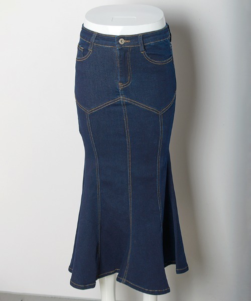 Futier land(フューティアランド)の「ストレッチデニムマーメイドスカート(デニムスカート・レディース・ブラック/インディゴブルー・MEDIUM)」の9枚目の写真