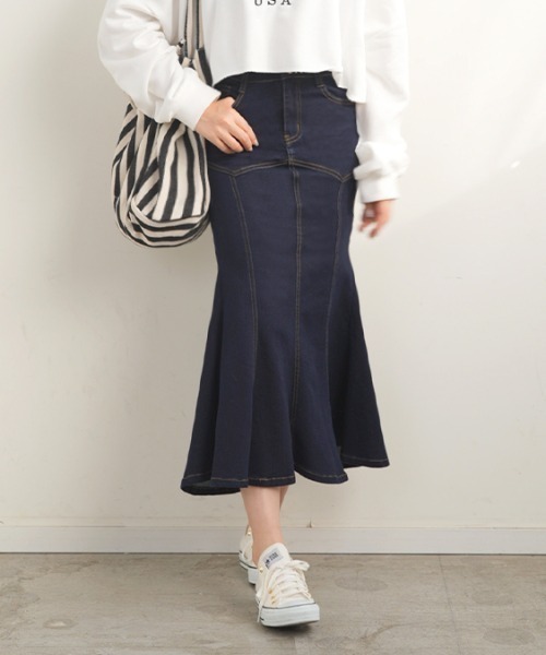 Futier land(フューティアランド)の「ストレッチデニムマーメイドスカート(デニムスカート・レディース・ブラック/インディゴブルー・MEDIUM)」の22枚目の写真