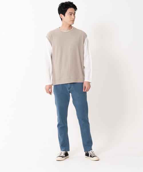 Blue Standard (ブルースタンダード)の「【BLUE STANDARD/ブルースタンダード】ブロックインレイフェイクベスト フェイクレイヤード ロンT&ベスト(Tシャツ/カットソー・メンズ・グレー/ブルー/アイボリー・MEDIUM/LARGE/X-LARGE)」の4枚目の写真