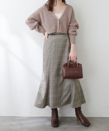 長さ変えられるパイピングチェックスカート