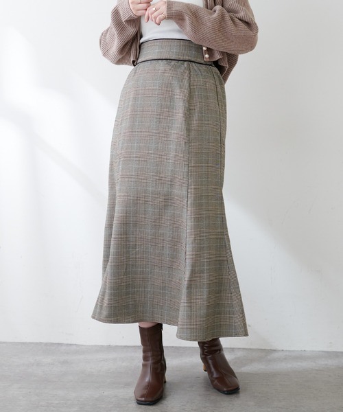 natural couture(ナチュラルクチュール)の「長さ変えられるパイピングチェックスカート(スカート・レディース・チェック・FREE)」の6枚目の写真