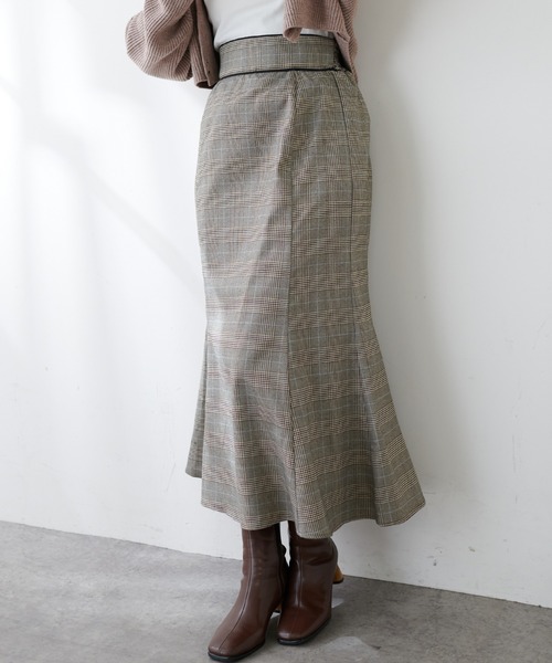 natural couture(ナチュラルクチュール)の「長さ変えられるパイピングチェックスカート(スカート・レディース・チェック・FREE)」の3枚目の写真