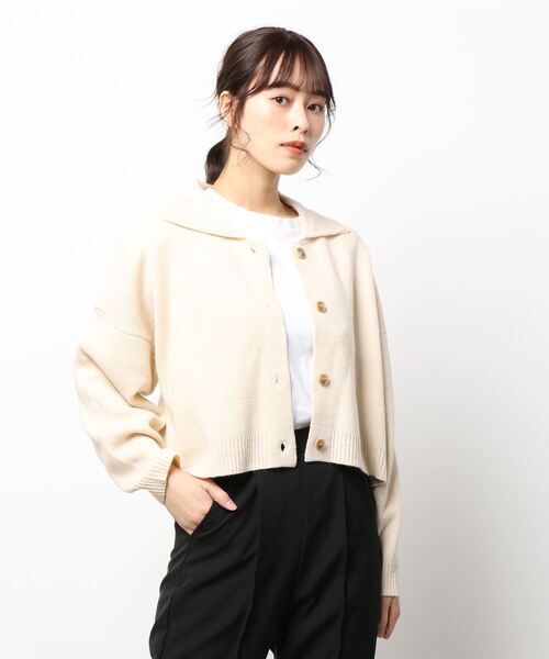 ehka sopo（エヘカソポ）の「衿付カーディガン（カーディガン/ボレロ・レディース・ブラック/オフホワイト/モカ/グリーン・ﾌﾘ-）」の9枚目の写真