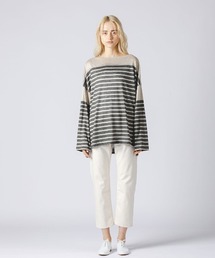 美品 mizuiroind★ リネン ボーダー バスク シャツ カットソー mizuiroind（ミズイロインド）の「mizuiro ind リネンボーダーバスク