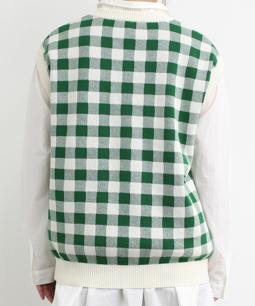 Dot＆Stripes CHILD WOMAN（ドットアンドストライプス　チャイルドウーマン）の「☆ギンガムジャガード　Vネックベスト（ベスト・レディース・ブラウン/グリーン/ピンク・FREE）」の20枚目の写真