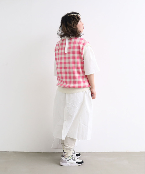 Dot＆Stripes CHILD WOMAN（ドットアンドストライプス　チャイルドウーマン）の「☆ギンガムジャガード　Vネックベスト（ベスト・レディース・ブラウン/グリーン/ピンク・FREE）」の5枚目の写真