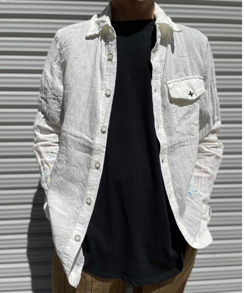 Cherry Sunburst（チェリーサンバースト）の「cherry sunburst-リネンペイントシャツ-RINEN PEINT SH（シャツ/ブラウス・メンズ・ホワイト/グリーン・LARGE/X-LARGE/MEDIUM）」の5枚目の写真