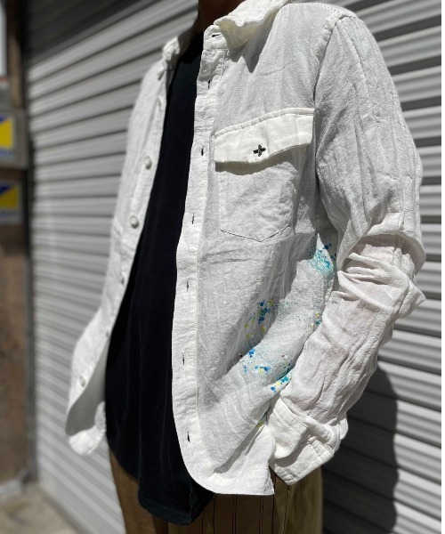 Cherry Sunburst（チェリーサンバースト）の「cherry sunburst-リネンペイントシャツ-RINEN PEINT SH（シャツ/ブラウス・メンズ・ホワイト/グリーン・LARGE/X-LARGE/MEDIUM）」の6枚目の写真