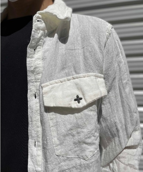 Cherry Sunburst（チェリーサンバースト）の「cherry sunburst-リネンペイントシャツ-RINEN PEINT SH（シャツ/ブラウス・メンズ・ホワイト/グリーン・LARGE/X-LARGE/MEDIUM）」の9枚目の写真