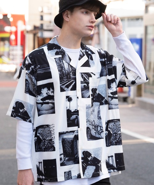 ８(eight)（エイト）の「総柄ビッグ開襟シャツ（シャツ/ブラウス・メンズ・マルチ/ホワイト系その他/ブルー系その他/レッド系その他/ホワイト系その他2/ブラック系その他2/ブラック系その他3/ブラック系その他4/ホワイト系その他3/ブラック系その他/ネイビー系1/ベージュ系その他・MEDIUM/LARGE）」の3枚目の写真