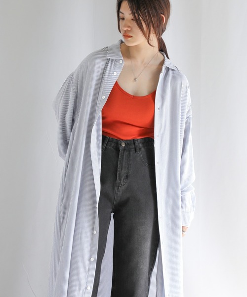 select MOCA(セレクトモカ)の「ストライプシャツワンピース(シャツワンピース・レディース・ブラック/レッド/ブルー・FREE)」の15枚目の写真