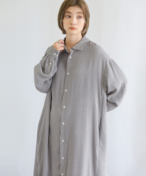 select MOCA(セレクトモカ)の「ストライプシャツワンピース(シャツワンピース・レディース・ブラック/レッド/ブルー・FREE)」の4枚目の写真