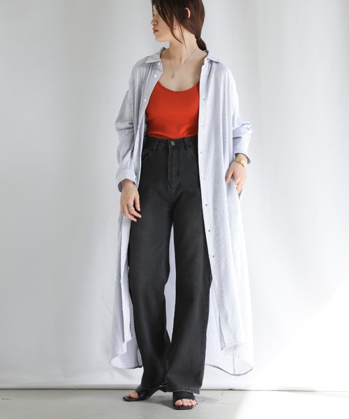 select MOCA(セレクトモカ)の「ストライプシャツワンピース(シャツワンピース・レディース・ブラック/レッド/ブルー・FREE)」の14枚目の写真