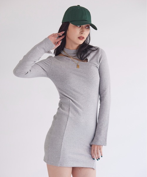 FIG&VIPER（フィグアンドバイパー）の「カットデザインbodycon OP（ワンピース・レディース・ブラック/グレー・FREE）」の10枚目の写真