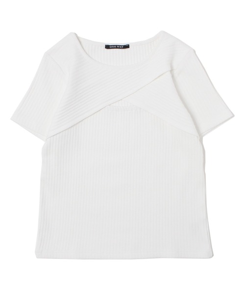 one way（ワンウェイ）の「フロントクロステレコTOPS（Tシャツ/カットソー・レディース・ホワイト/ブラック/オレンジ/ライトグリーン・FREE）」の2枚目の写真