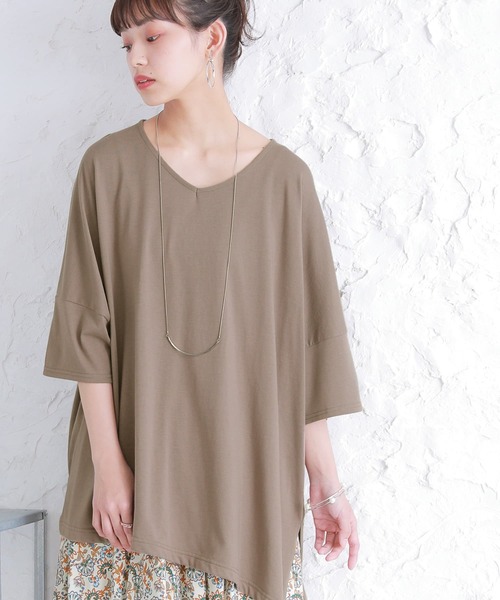 osharewalker（オシャレウォーカー）の「【廃盤】『裾アシメビッグカットソー』（Tシャツ/カットソー・レディース・ブラック/ネイビー/レッド/オフホワイト/ミント/モカ/ラベンダー・FREE）」の4枚目の写真