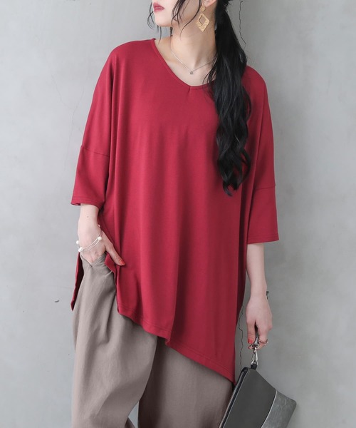 osharewalker（オシャレウォーカー）の「『裾アシメビッグカットソー』（Tシャツ/カットソー・レディース・ブラック/ネイビー/レッド/オフホワイト/ミント/モカ/ラベンダー・FREE）」の20枚目の写真