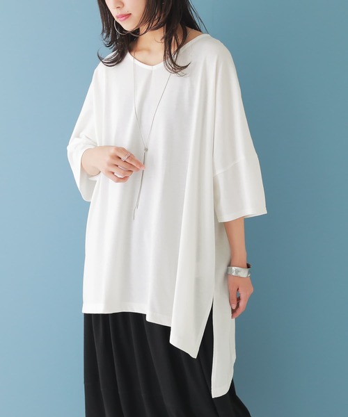 osharewalker（オシャレウォーカー）の「【廃盤】『裾アシメビッグカットソー』（Tシャツ/カットソー・レディース・ブラック/ネイビー/レッド/オフホワイト/ミント/モカ/ラベンダー・FREE）」の15枚目の写真