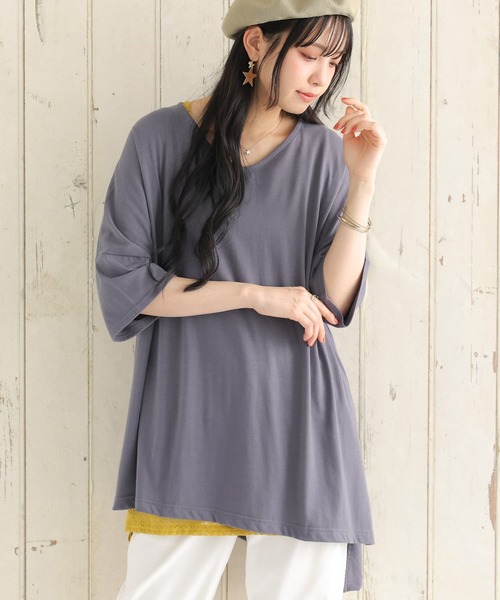 osharewalker（オシャレウォーカー）の「『裾アシメビッグカットソー』（Tシャツ/カットソー・レディース・ブラック/ネイビー/レッド/オフホワイト/ミント/モカ/ラベンダー・FREE）」の17枚目の写真