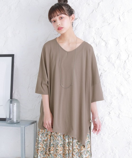 osharewalker（オシャレウォーカー）の「『裾アシメビッグカットソー』（Tシャツ/カットソー・レディース・ブラック/ネイビー/レッド/オフホワイト/ミント/モカ/ラベンダー・FREE）」の18枚目の写真