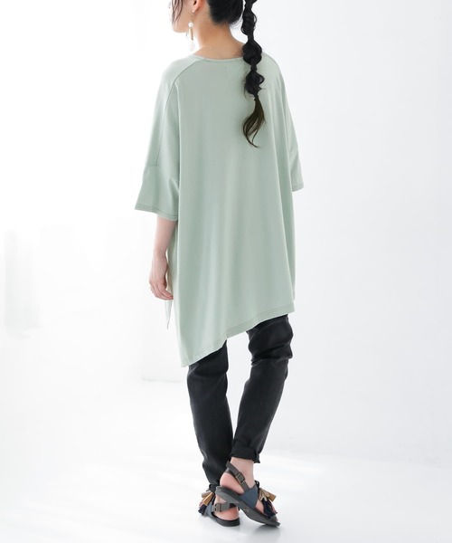 osharewalker（オシャレウォーカー）の「【廃盤】『裾アシメビッグカットソー』（Tシャツ/カットソー・レディース・ブラック/ネイビー/レッド/オフホワイト/ミント/モカ/ラベンダー・FREE）」の11枚目の写真