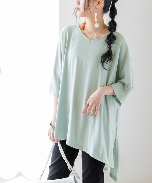 osharewalker（オシャレウォーカー）の「【廃盤】『裾アシメビッグカットソー』（Tシャツ/カットソー・レディース・ブラック/ネイビー/レッド/オフホワイト/ミント/モカ/ラベンダー・FREE）」の8枚目の写真