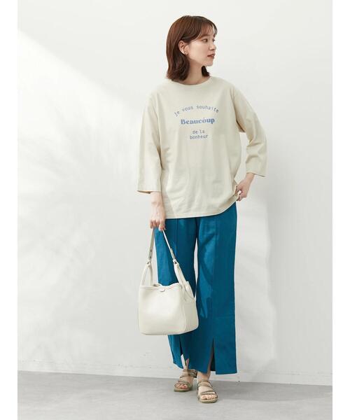 Green　Parks（グリーンパークス）の「七分袖ロゴTシャツ（Tシャツ/カットソー・レディース・ベージュ/オフホワイト・FREE）」の3枚目の写真