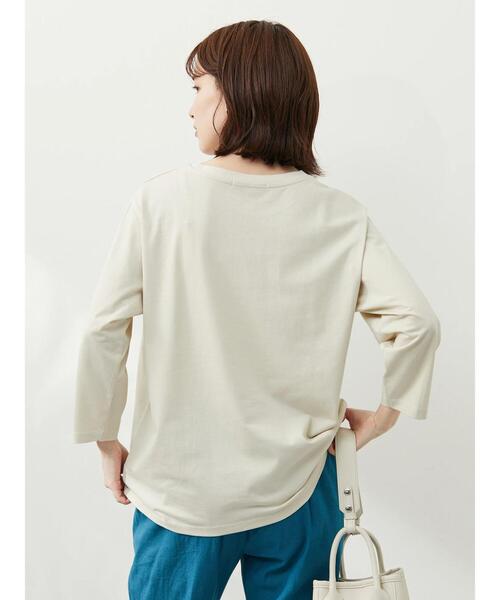 Green　Parks（グリーンパークス）の「七分袖ロゴTシャツ（Tシャツ/カットソー・レディース・ベージュ/オフホワイト・FREE）」の5枚目の写真