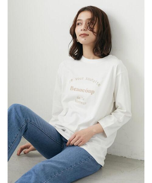 Green　Parks（グリーンパークス）の「七分袖ロゴTシャツ（Tシャツ/カットソー・レディース・ベージュ/オフホワイト・FREE）」の14枚目の写真