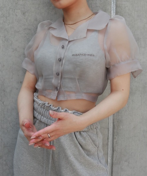 FIG&VIPER（フィグアンドバイパー）の「シアーショートシャツ（シャツ/ブラウス・レディース・ライトブルー/グレー/ピンク/オレンジ/マルチ・FREE）」の2枚目の写真