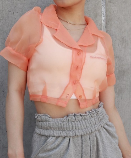 FIG&VIPER（フィグアンドバイパー）の「シアーショートシャツ（シャツ/ブラウス・レディース・ライトブルー/グレー/ピンク/オレンジ/マルチ・FREE）」の4枚目の写真