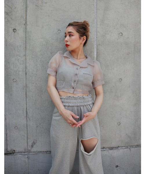 FIG&VIPER（フィグアンドバイパー）の「シアーショートシャツ（シャツ/ブラウス・レディース・ライトブルー/グレー/ピンク/オレンジ/マルチ・FREE）」の14枚目の写真