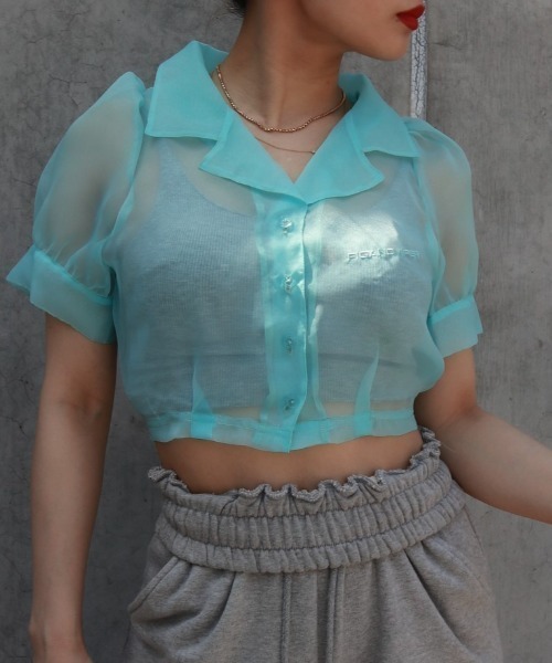 FIG&VIPER（フィグアンドバイパー）の「シアーショートシャツ（シャツ/ブラウス・レディース・ライトブルー/グレー/ピンク/オレンジ/マルチ・FREE）」の18枚目の写真