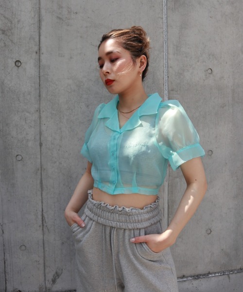 FIG&VIPER（フィグアンドバイパー）の「シアーショートシャツ（シャツ/ブラウス・レディース・ライトブルー/グレー/ピンク/オレンジ/マルチ・FREE）」の19枚目の写真