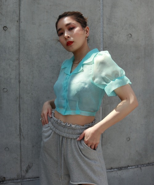 FIG&VIPER（フィグアンドバイパー）の「シアーショートシャツ（シャツ/ブラウス・レディース・ライトブルー/グレー/ピンク/オレンジ/マルチ・FREE）」の21枚目の写真