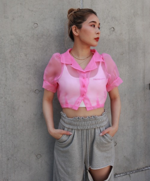 FIG&VIPER（フィグアンドバイパー）の「シアーショートシャツ（シャツ/ブラウス・レディース・ライトブルー/グレー/ピンク/オレンジ/マルチ・FREE）」の22枚目の写真