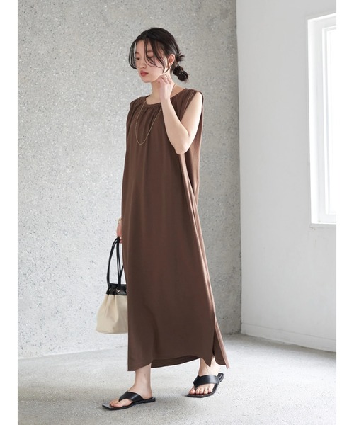 earth music&ecology（アースミュージックアンドエコロジー）の「ナシジジャージノースリーブワンピース（ワンピース・レディース・ダークブラウン/オリーブ/ライトベージュ・FREE）」の20枚目の写真