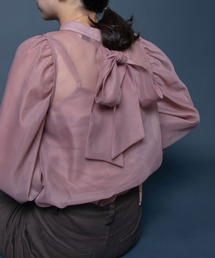 ボリュームスリーブシアーリボンブラウス