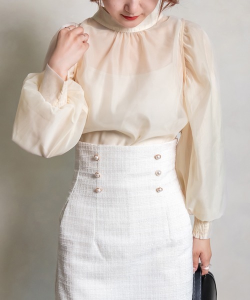 RANDA（ランダ）の「ボリュームスリーブシアーリボンブラウス（シャツ/ブラウス・レディース・クリーム/ブラック/ピンク・FREE）」の3枚目の写真