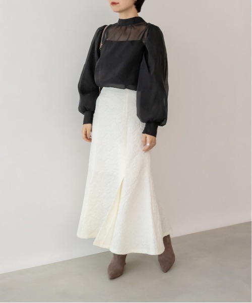 RANDA（ランダ）の「ボリュームスリーブシアーリボンブラウス（シャツ/ブラウス・レディース・クリーム/ブラック/ピンク・FREE）」の4枚目の写真