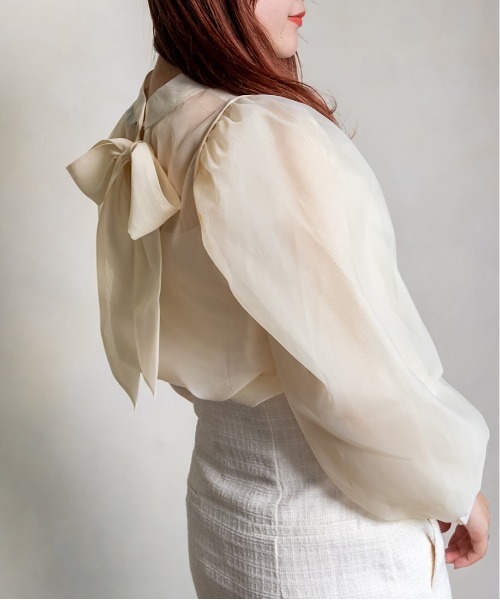 RANDA（ランダ）の「ボリュームスリーブシアーリボンブラウス（シャツ/ブラウス・レディース・クリーム/ブラック/ピンク・FREE）」の21枚目の写真