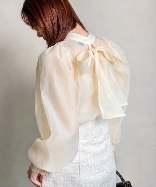 RANDA（ランダ）の「ボリュームスリーブシアーリボンブラウス（シャツ/ブラウス・レディース・クリーム/ブラック/ピンク・FREE）」の14枚目の写真