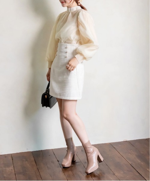 RANDA（ランダ）の「ボリュームスリーブシアーリボンブラウス（シャツ/ブラウス・レディース・クリーム/ブラック/ピンク・FREE）」の12枚目の写真