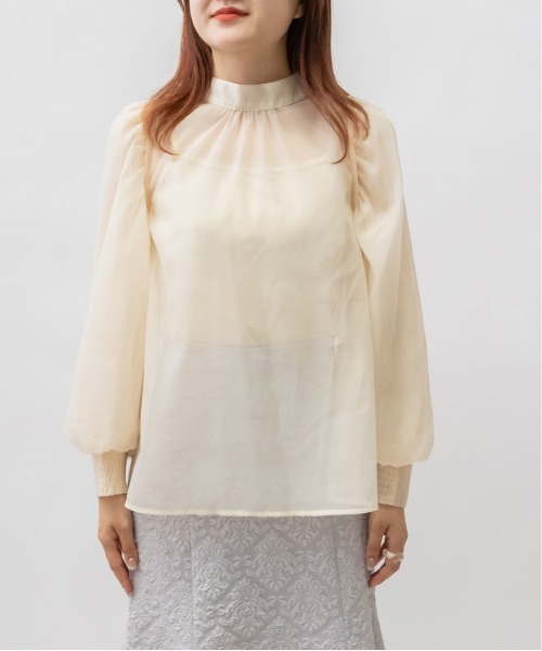 RANDA（ランダ）の「ボリュームスリーブシアーリボンブラウス（シャツ/ブラウス・レディース・クリーム/ブラック/ピンク・FREE）」の10枚目の写真