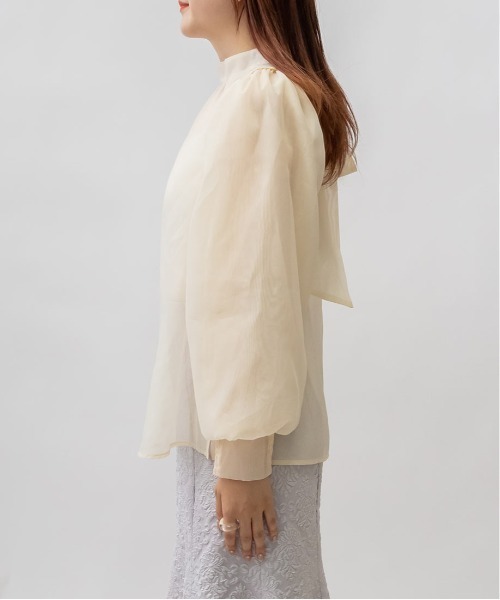 RANDA（ランダ）の「ボリュームスリーブシアーリボンブラウス（シャツ/ブラウス・レディース・クリーム/ブラック/ピンク・FREE）」の5枚目の写真