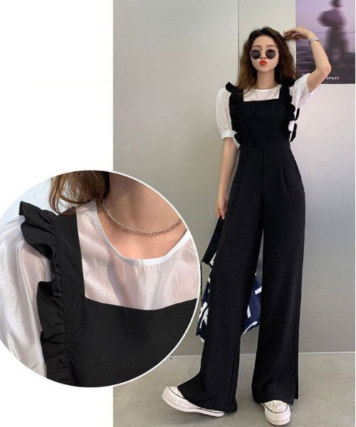 AMELY(エミリー)の「フリルショルダーサロペット(サロペット/オーバーオール・レディース・グリーン/グレイッシュベージュ/ダークグレー/ブラック・M/L)」の18枚目の写真