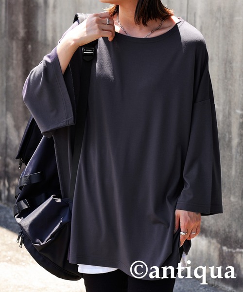antiqua(アンティカ)の「接触冷感。ポンチビッグT(Tシャツ/カットソー・レディース・ホワイト/ブラック/カーキ/ダークグレー・FREE)」の1枚目の写真